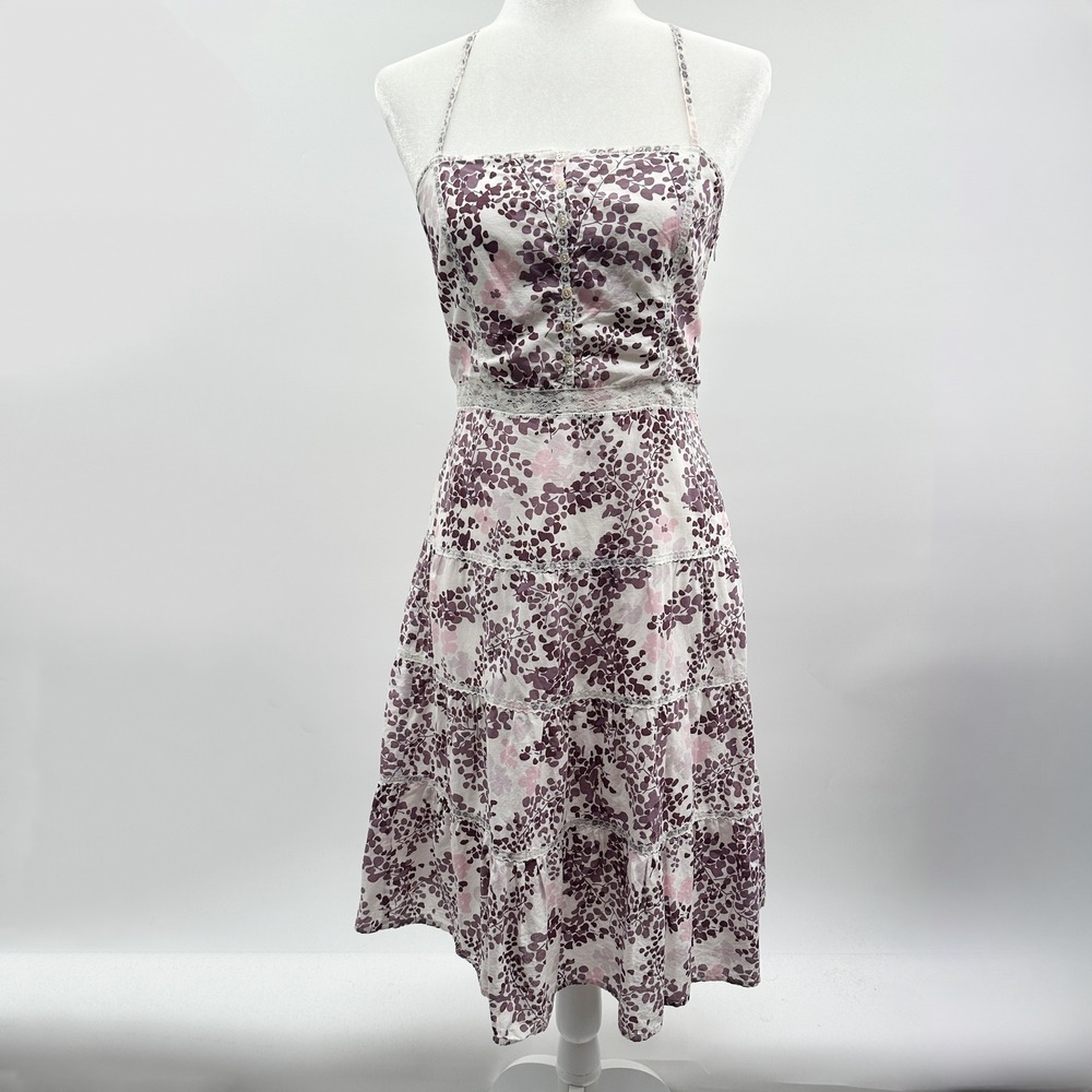 Anthropologie Vintage Y2K Tabitha Tiered Floral Lace Midi Dress‎ in Purple 8P